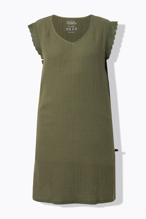 Camisón, muselina, encaje inglés, escote en V, sin mangas