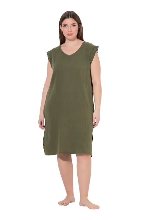 Noční košile, mušelín, dírkovaná krajka, V výstřih, bez rukávů