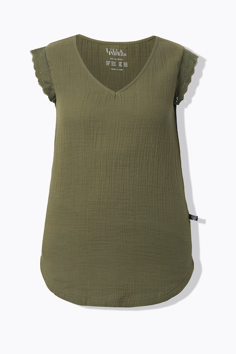 Pyjama, Musselin, Lochspitze, V-Ausschnitt, ärmellos