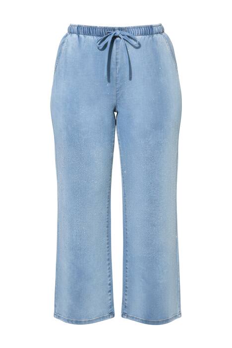 Natahovací džíny, široké nohavice, třpytivé kamínky, elastický pas