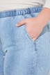 Jean à enfiler, jambe large et taille élastique, petites pierres scintillantes