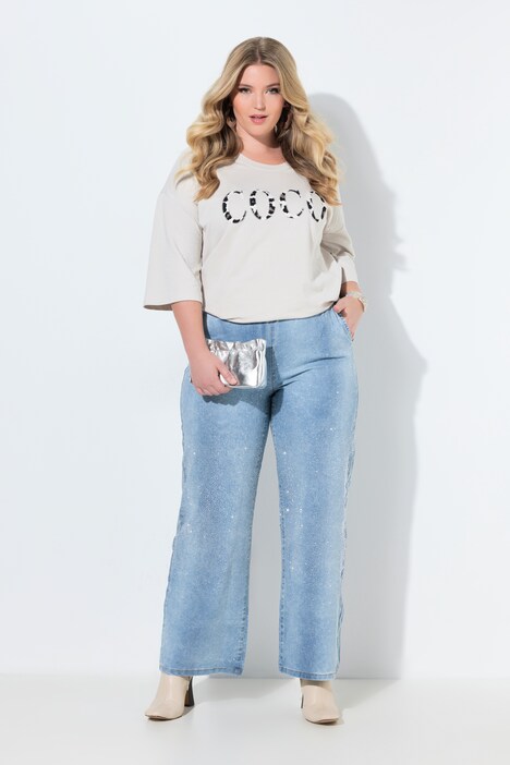 Jean Femme Taille Haute Flare - Élastique, Confortable - Jambe Large Évasée - Délavé Vintage - 70% Coton - Taille S à XL
