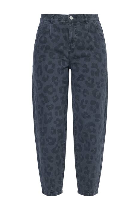 Balónové džíny, široký střih, vysoký pas, leopardí vzor