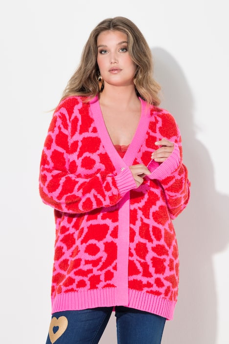 Strickjacke, Regular Fit, farbiges Leomuster