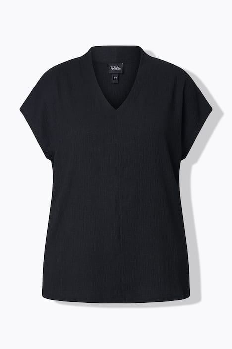 Collared Cap Sleeve V-Neck Tee