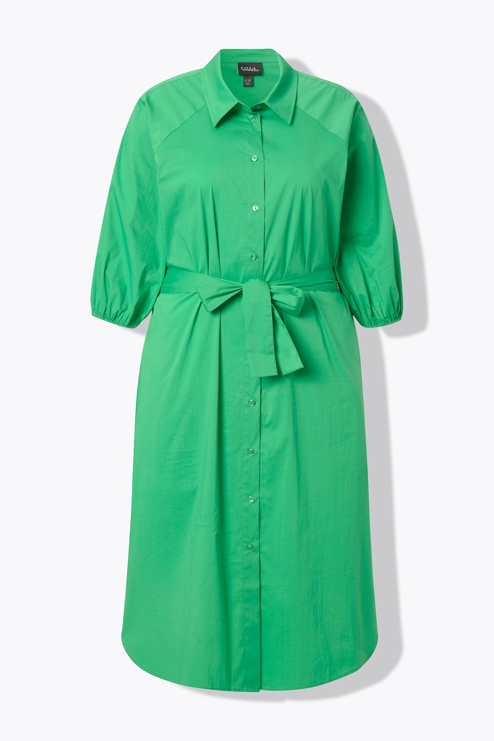 Skjortekjole med A-linje, skjortekrage og 3/4 ballongermer