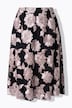 Spódnica midi, aplikacje w kwiaty, trapezowy krój, elastyczny pas
