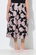 Spódnica midi, aplikacje w kwiaty, trapezowy krój, elastyczny pas