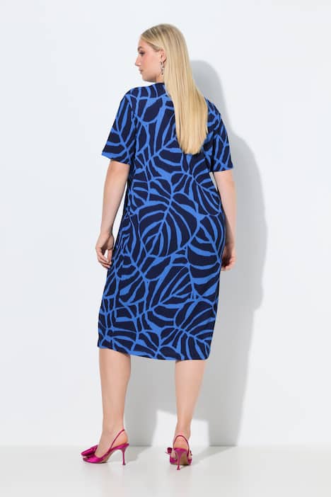 Monstera Print Ring Detail Stretch Fit Dress