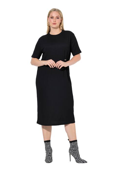 Midi šaty, struktura, kulatý výstřih, oversized, polo rukávy