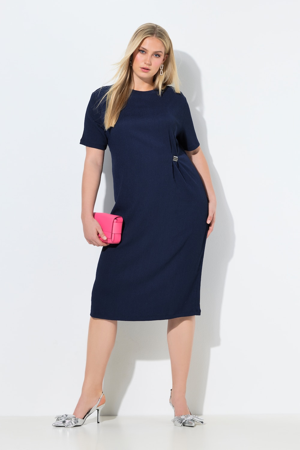 Midikleid, Struktur, Rundhals, Oversized, Halbarm