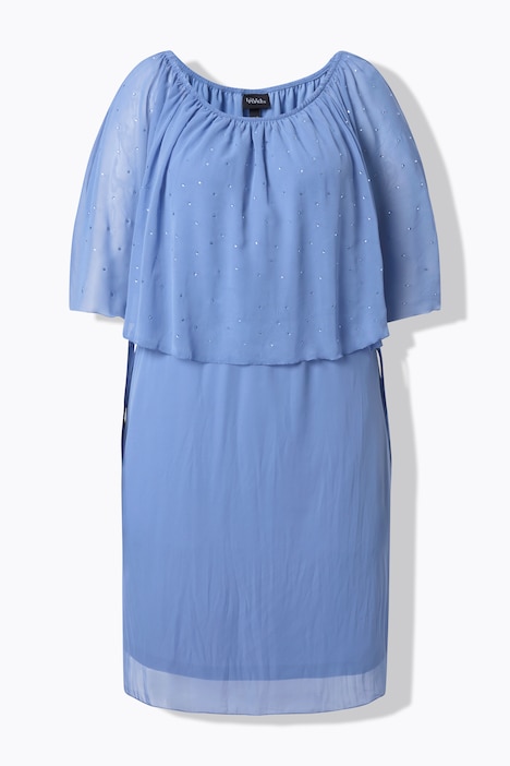 Jurk, chiffon-volants, A-lijn, carmenhals