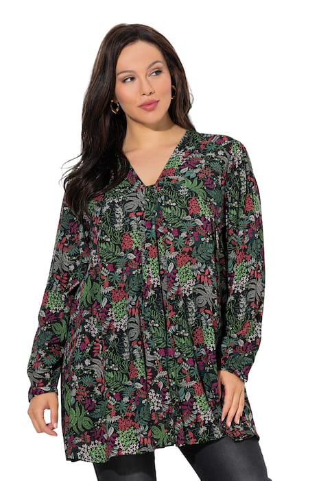 halenka, květinový vzor, godetové záhyby, A střih, Dlouhé rukávy