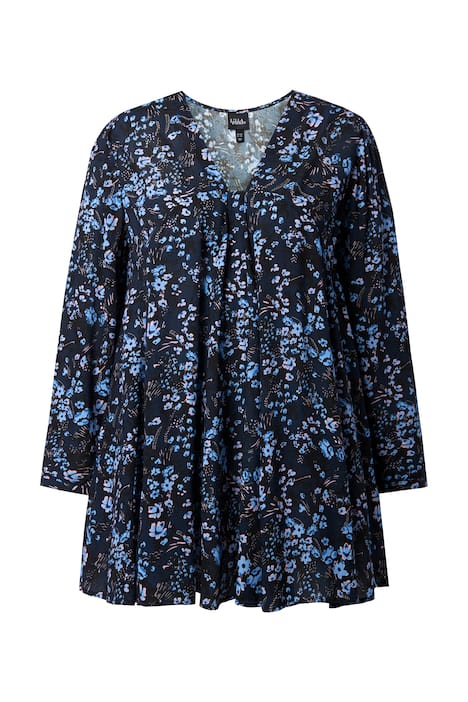 halenka, květinový vzor, godetové záhyby, A střih, Dlouhé rukávy