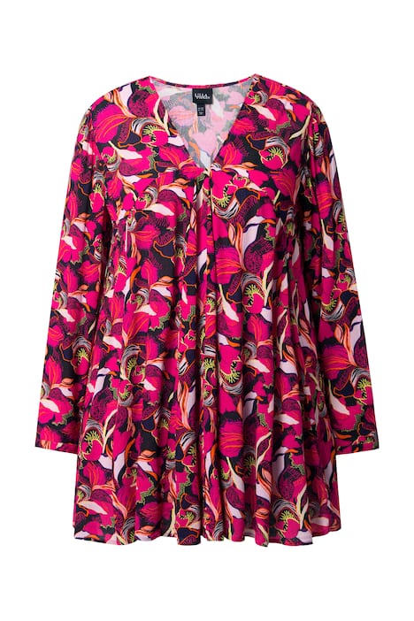 halenka, květinový vzor, godetové záhyby, A střih, Dlouhé rukávy