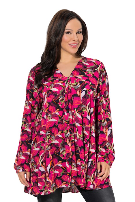 halenka, květinový vzor, godetové záhyby, A střih, Dlouhé rukávy