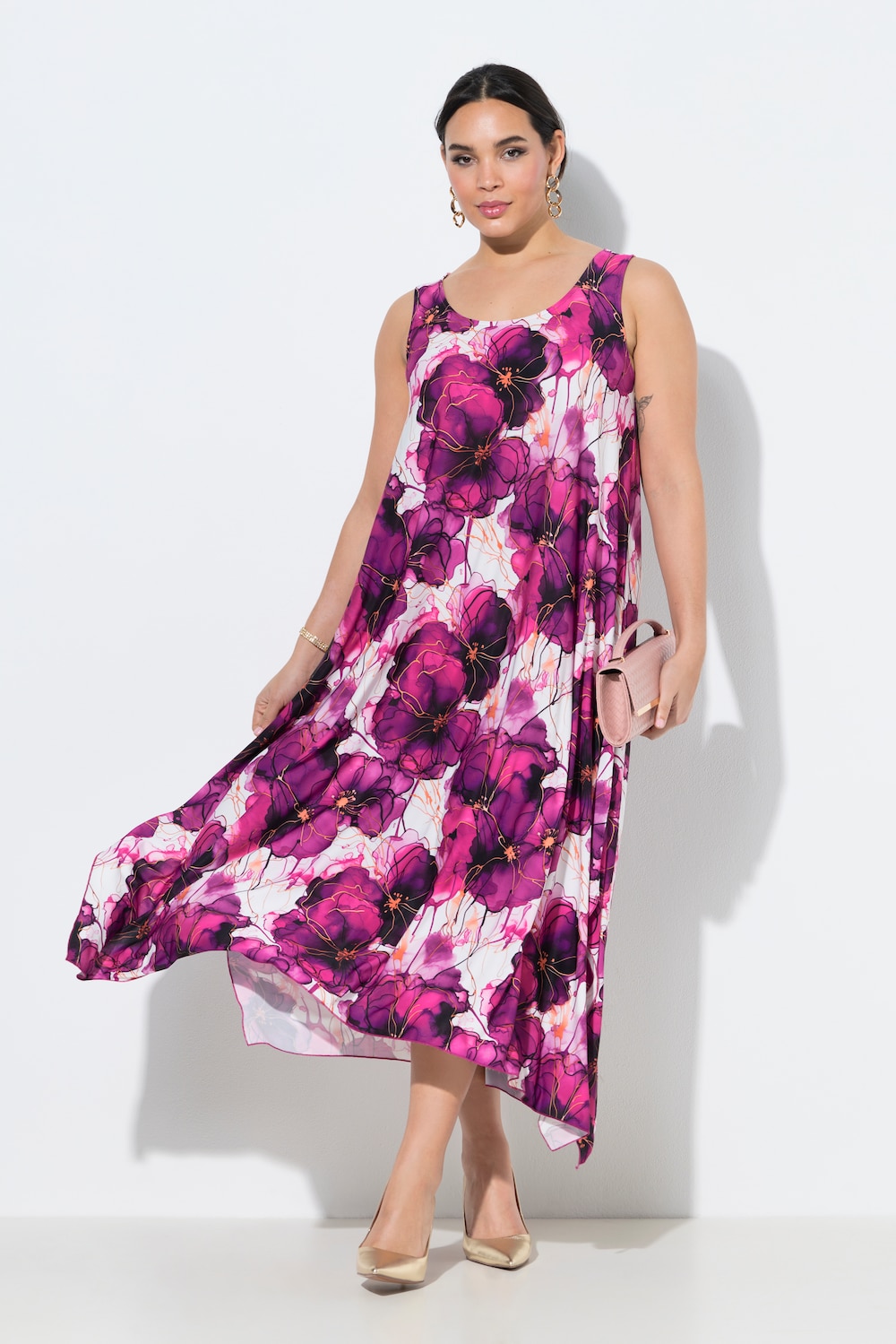 Jersey jurk, bloemen, ronde hals, mouwloos