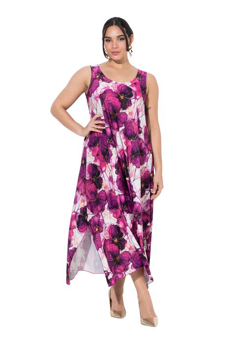 Žerzejové šaty, květinový vzor, kulatý výstřih, bez rukávů