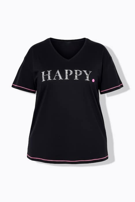 T-Shirt, Boxy Fit, HAPPY Schriftzug, Neonnähte