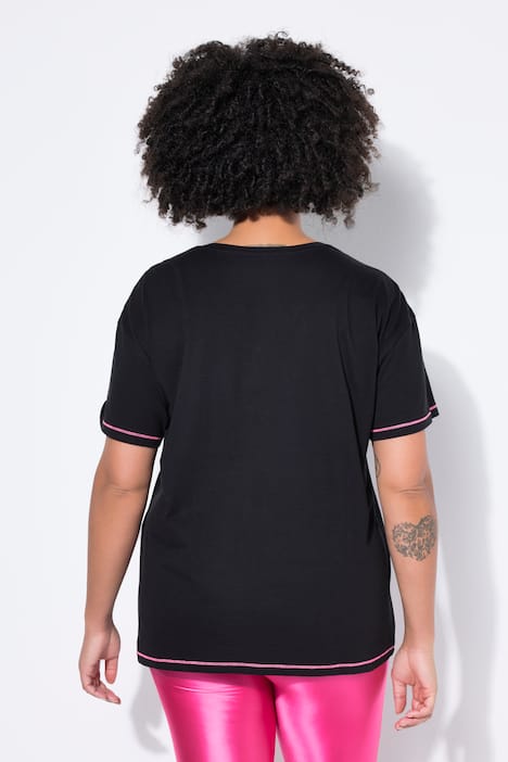 T-Shirt, Boxy Fit, HAPPY Schriftzug, Neonnähte