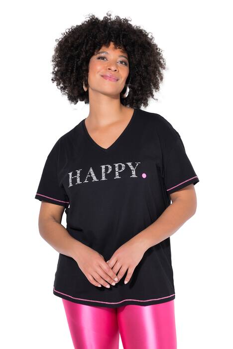 Tričko, Boxy střih, nápis HAPPY, neonové švy