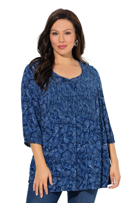 Nabíraná halenka, halenka, kulatý výstřih, 3/4 rukávy, záhyb na zádech