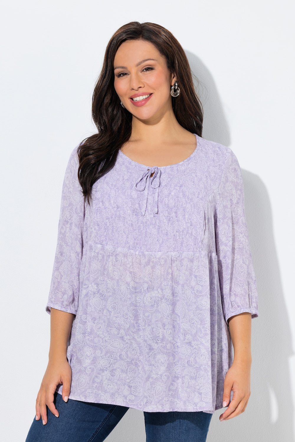 Große Größen Smokbluse, Damen, lila, Größe: 66/68, Viskose, Ulla Popken