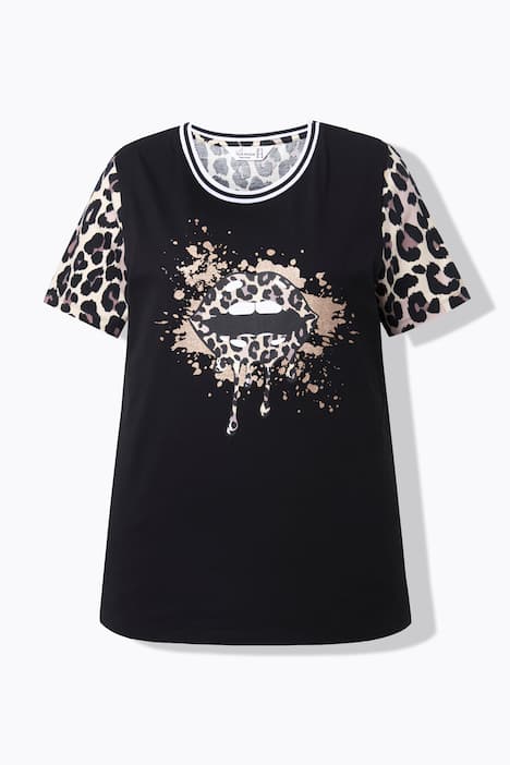 T-shirt, bekvem pasform, læbemotiv, leopard-detaljer