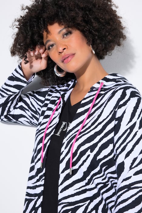 Veste en molleton à capuche, motif animal et coupe ouverte