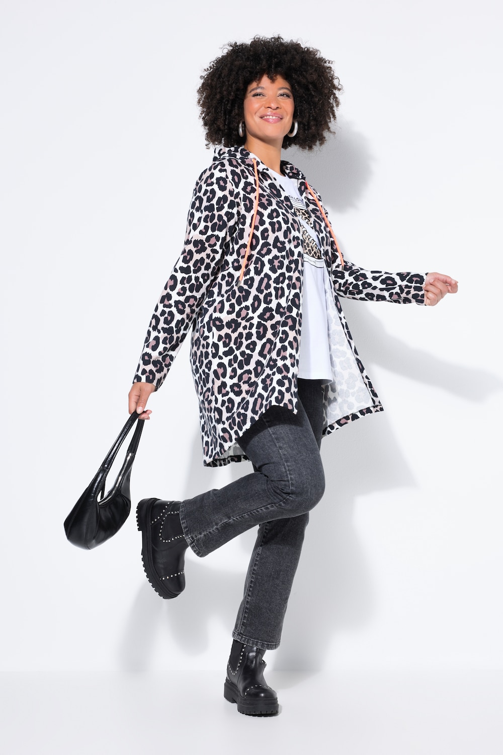 Sweatjacke, offene Passform, Animal-Muster, Kapuze