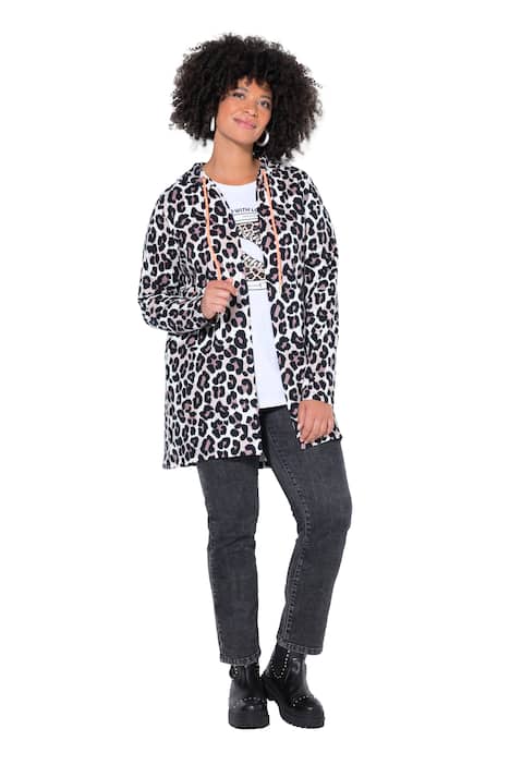 Mikina, otevřený střih, zvířecí vzor, kapuce