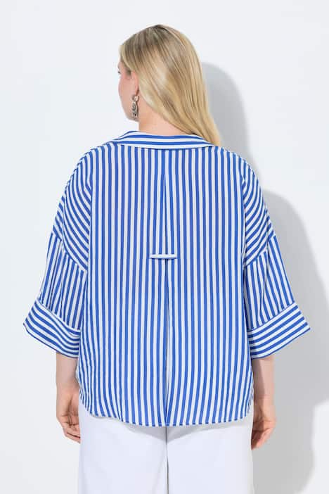 Bluse, Streifen, Oversized, V-Ausschnitt, 3/4-Arm