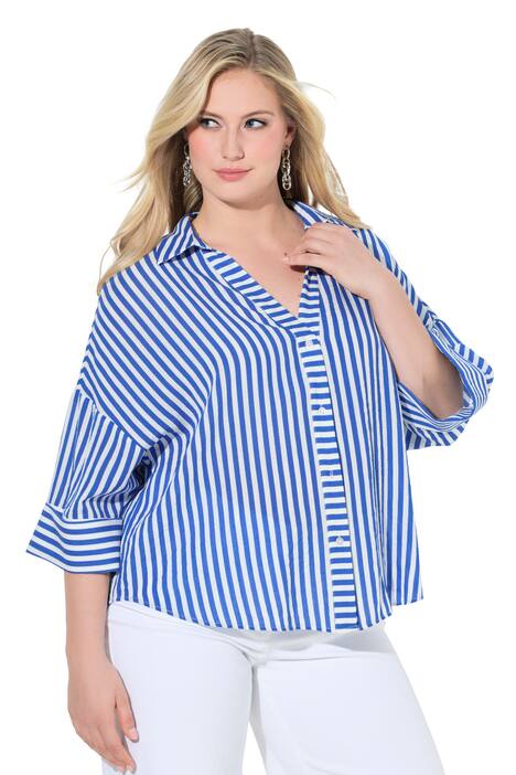 Halenka, pruhovaná, volný střih, V výstřih, 3/4 rukávy