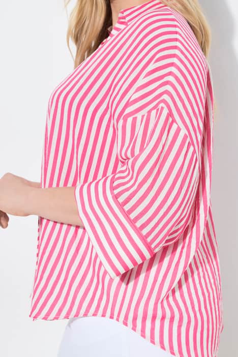 Bluse, Streifen, Oversized, V-Ausschnitt, 3/4-Arm