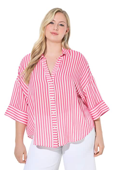 Halenka, pruhovaná, volný střih, V výstřih, 3/4 rukávy