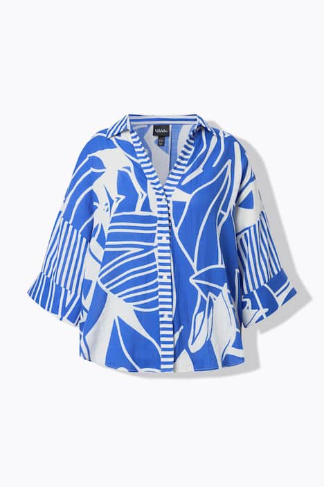 Chemisier oversize, motif floral, manches 3/4 et col chemise