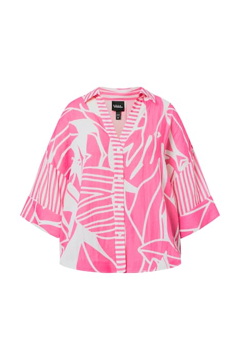 Halenka, květy, volný střih, košilový límec, 3/4 rukávy