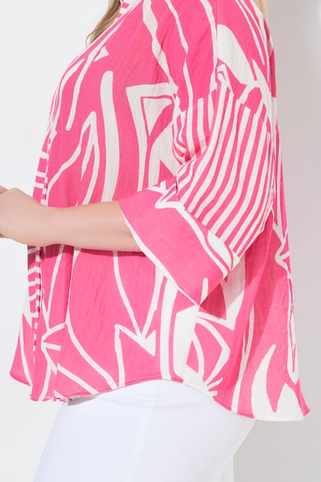 Blouse, bloemen, oversized, overhemdkraag, 3/4-mouwen