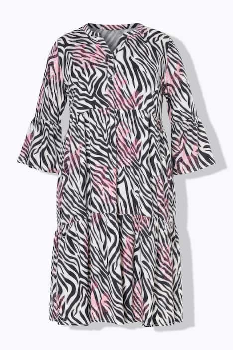 Kleid, Zebramuster mit Neondruck, 3/4-Ärmel, Volants
