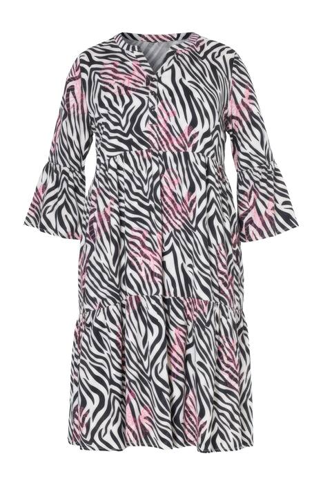 Šaty, zebra vzor s neonovým potiskem, 3/4 rukávy, volány