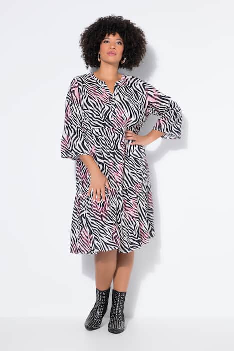 Kleid, Zebramuster mit Neondruck, 3/4-Ärmel, Volants