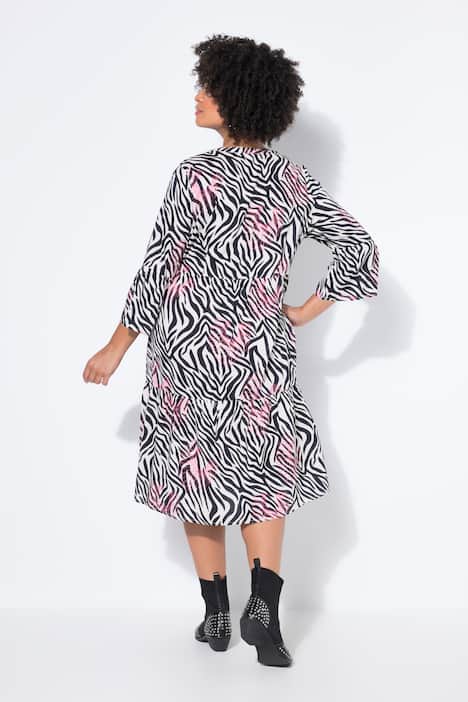 Kleid, Zebramuster mit Neondruck, 3/4-Ärmel, Volants