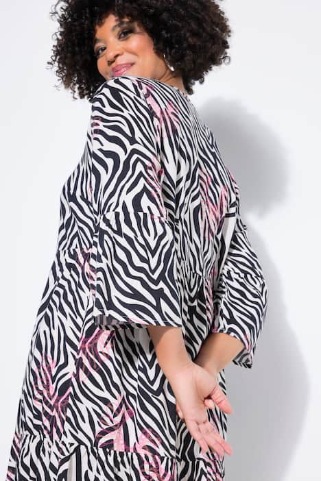 Kleid, Zebramuster mit Neondruck, 3/4-Ärmel, Volants