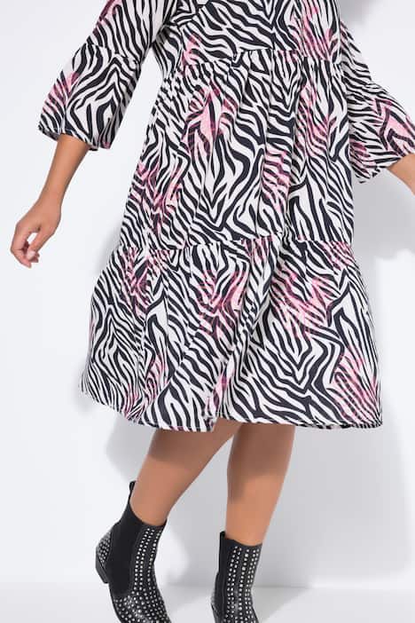 Kleid, Zebramuster mit Neondruck, 3/4-Ärmel, Volants