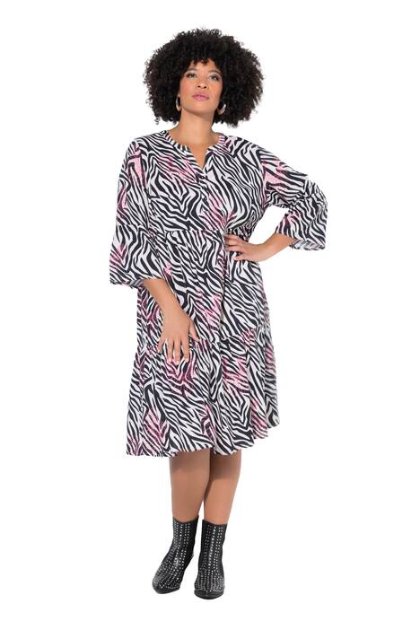 Šaty, zebra vzor s neonovým potiskem, 3/4 rukávy, volány