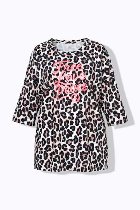 Leo-shirt, oversized fit, neon-opschrift, 3/4-mouw