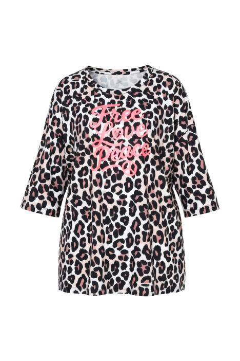 Leopardí tričko, oversize střih, neonový nápis, 3/4 rukávy