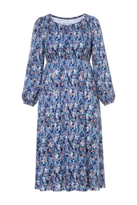 Šaty, žerzej, květinový vzor, mačkaný horní díl, široká sukně