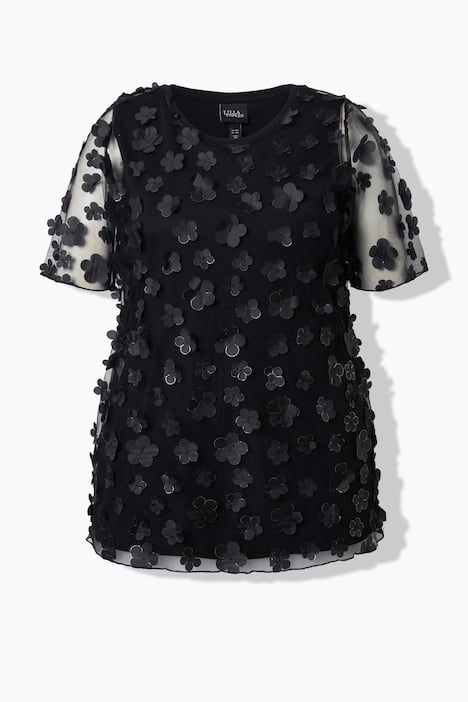 T-Shirt, Blüten-Applikation, Rundhals, Halbarm