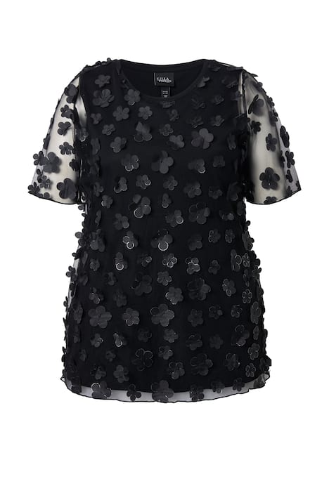 Halenka, květinová aplikace, kulatý výstřih, polo rukávy